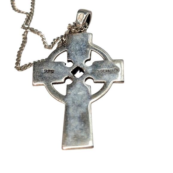 925 Sterling Silver Marcasite Amethyst Celtic Cross Pendant Chain 18" Necklace - Picture 5 of 8